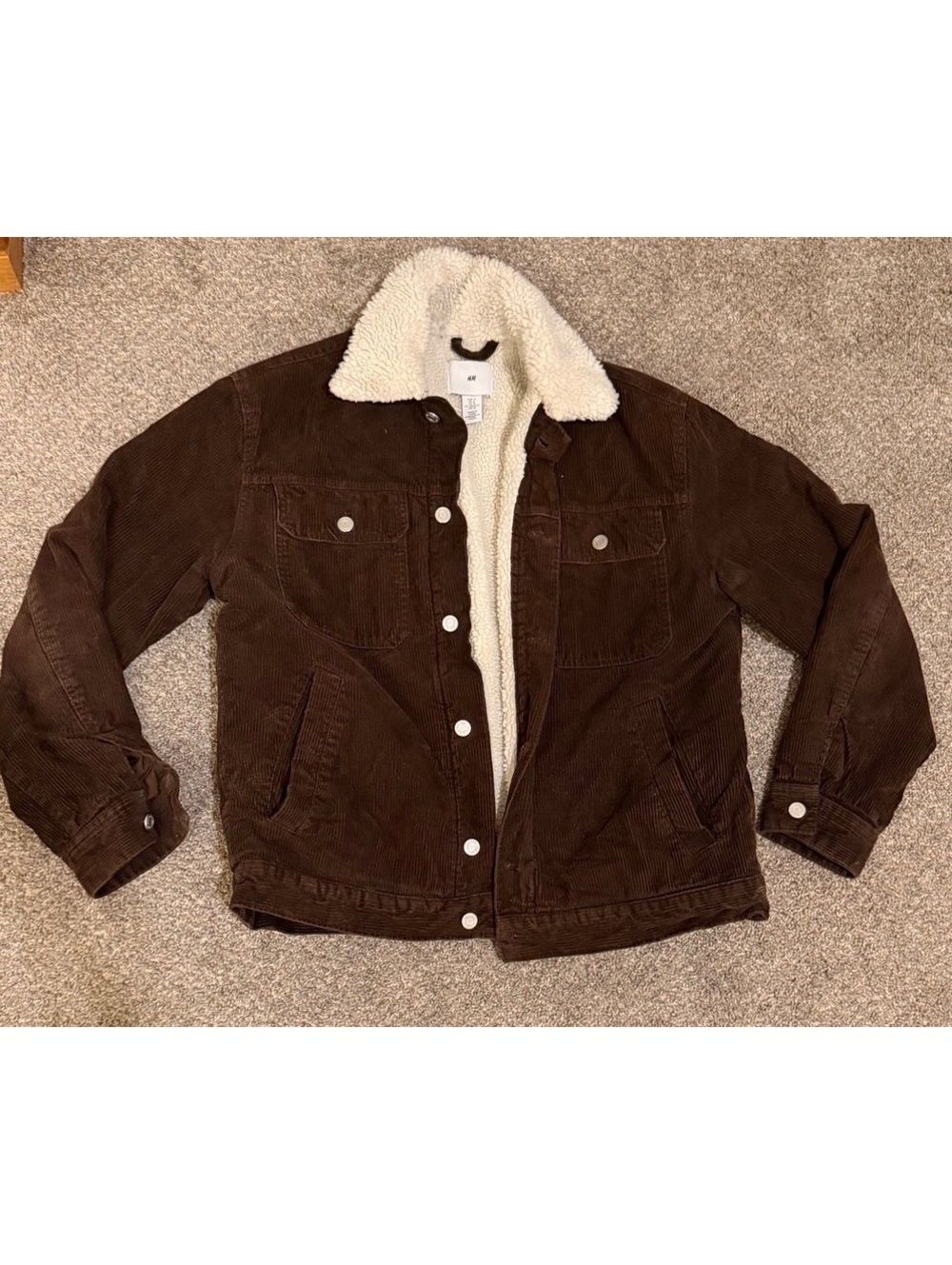 H&M Men’s Brown Corduroy Sherpa Lined Trucker Jacket – Size M